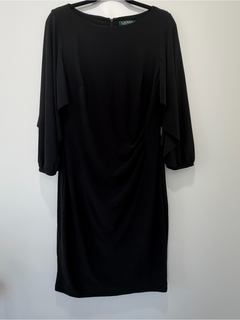 Ralph Lauren Black Midi Dress with Draped Sleeves